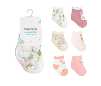 KIT MEIA COLORIDA FEMININA - 6 PARES - 0 AO 15 # 0009751 - PIMPOLHO