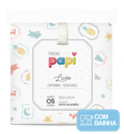 FRALDA LUXO ESTAMPADA COM BAINHA - 70X67CM - 5 UNIDADES # 10850423 - PAPI