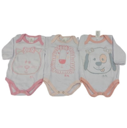KIT BODY MANGA LONGA - FEMININO - TAMANHO RN AO G - 3 UNIDADES # 7204K - BICHO MOLHADO