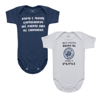 KIT BODY MANGA CURTA FRASE PAPAI - MENINO - PACOTE  COM 2 UNIDADES- TAMANHO  RN AO G # 221007