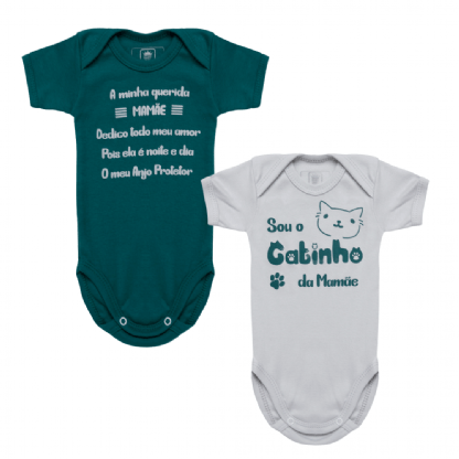 KIT BODY MANGA CURTA FRASE MAMÃE- MENINO- PACOTE COM 2 UNIDADES - TAMANHO  RN AO G # 221008