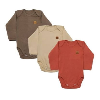 KIT BODY MANGA LONGA PREMIUM - NEUTRO - 3 UNIDADES - TAMANHO RN AO G # 133033 - BABY BEST