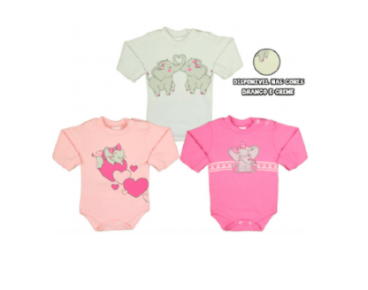 KIT BODY MANGA LONGA - FEMININO  - 3 UNIDADES - TAMANHO RN AO EX # 6634 - PETUTINHA