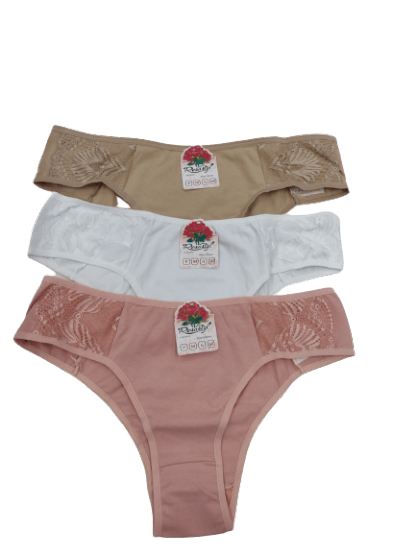 KIT TANGA COTON LATERAL COM RENDA -3 UNIDADES  - TAMANHO GG # 0841 - ROSASTYL