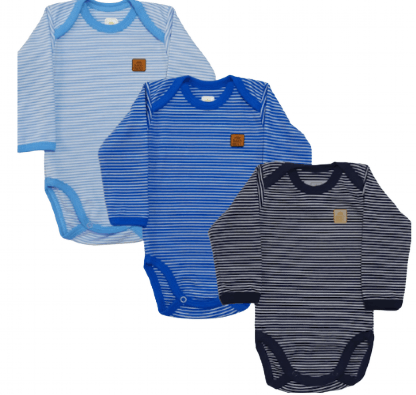 KIT BODY MANGA LONGA LISTRADO  MASCULINO - 3 UNIDADES - TAMANHO RN AO G # 131037 - BABY BEST