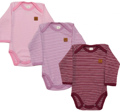 KIT BODY MANGA LONGA LISTRADO - FEMININO - 3 UNIDADES - TAMANHO RN AO G # 132038 - BABY BEST