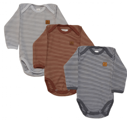 KIT BODY MANGA LONGA LISTRADO  - 3 UNIDADES - TAMANHO RN AO G # 133039 - BABY BEST