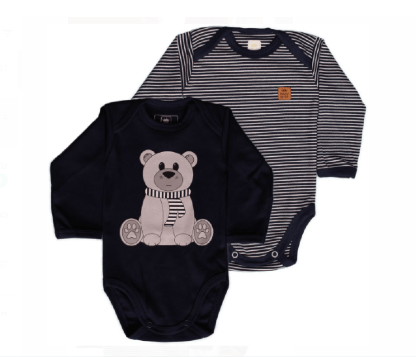 KIT BODY MANGA LONGA CONFORT - URSO - 2 UNIDADES - TAMANHO RN AO G # 121144 - BABY BEST