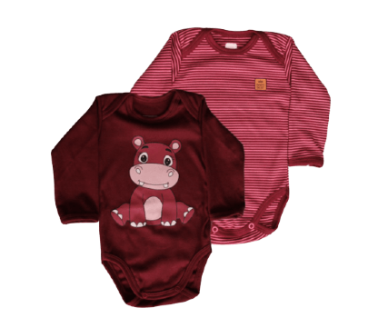 KIT BODY MANGA LONGA CONFORT - HIPOPOTAMO - 2 UNIDADES - TAMANHO RN AO G # 122148 - BABY BEST