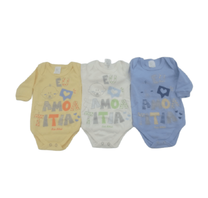 KIT BODY MANGA LONGA -  EU AMO A TITIA - 3 UNIDADES - TAMANHO RN AO G # PE6842K - BICHO MOLHADO