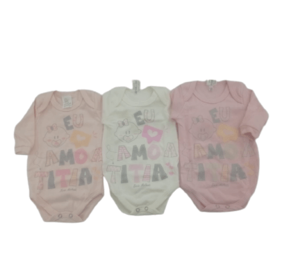 KIT BODY MANGA LONGA - EU AMO A TITIA - 3 UNIDADES - TAMANHO RN AO G # PE6843K - BICHO MOLHADO
