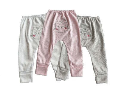 KIT CALÇA CANELADA PÉ REVERSIVEL - 3 UNIDADES - GATINHA - TAMANHO RN AO G # 0136 - BAA BAA