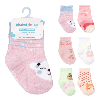 KIT MEIA COLORIDA - 6 PARES - TAMANHO 16 AO 20 # 0009888 - PIMPOLHO