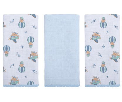 PANO DE BOCA ESTAMPADO COM FESTONE - 3 UNIDADES - 34X50CM # 580260 -  BUBLIM