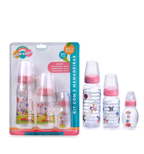 KIT MAMADEIRA LUXO - BICO ASSIMETRICO -  60ML 150ML E 240ML # 1225 - NEW BABY