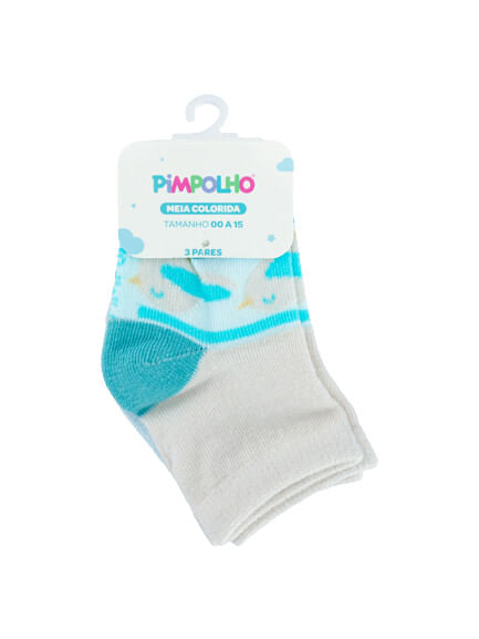 KIT MEIA COLORIDA - MASCULINO - 3 PARES - TAMANHO 00 A 15 # 0009935 - PIMPOLHO