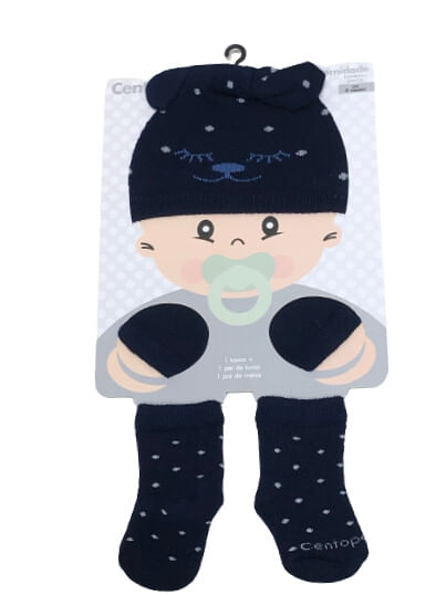 KIT MATERNIDADE NOZINHO - TOUCA, MEIA E LUVA # 00059 - CENTOPÉ