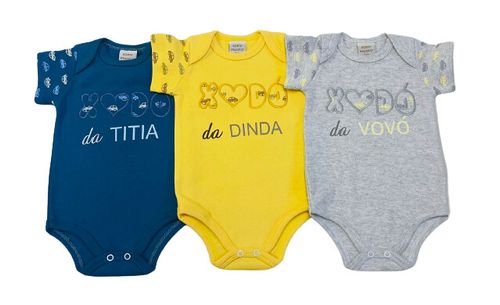 KIT BODY MANGA CURTA - MASCULINO - 3 UNIDADES - TAMANHO RN AO G # 4395N - KORTE REKORTE