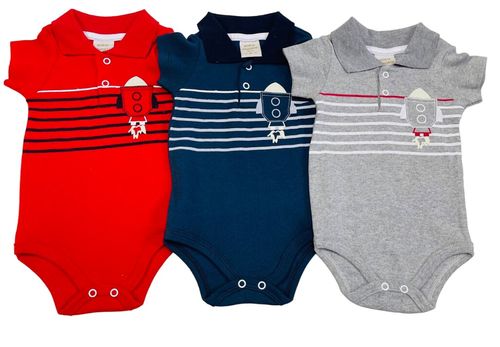 KIT BODY POLO MANGA CURTA - MASCULINO - 3 UNIDADES - TAMANHO RN AO G # 4392N