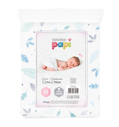 TOALHA FRALDA LUXO ESTAMPADA - 3 UNIDADES # 02180 - PAPI
