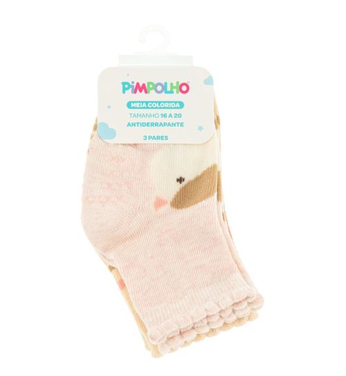 KIT MEIA COLORIDA - FEMININO -  3 PARES - TAMANHO 16-20 # 0300374 - PIMPOLHO