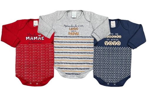 KIT BODY MANGA LONGA - MASCULINO - 3 UNIDADES - TAMANHO RN AO G # 7866 - PETUTINHA