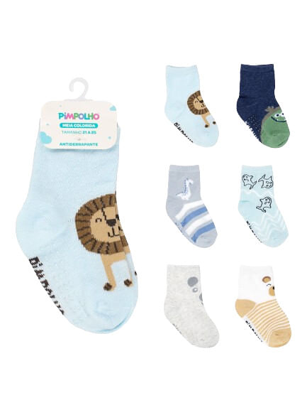 KIT MEIA COLORIDA - MASCULINO - 6 PARES - TAMANHO 21 A 25 # 0300164 - PIMPOLHO