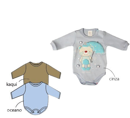 KIT BODY MANGA LONGA - 3 UNIDADES - TAMANHO RN AO G # 8727K - BICHO MOLHADO