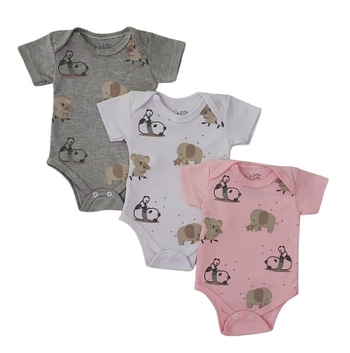 KIT BODY MANGA CURTA - 3 UNIDADES - TAMANHO RN AO G #212A - BAA BAA