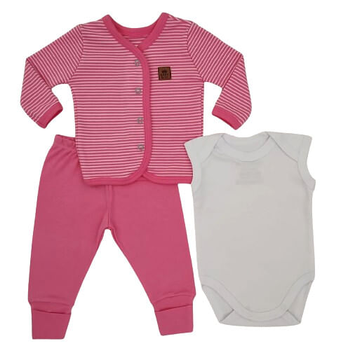CONJUNTO MANGA LONGA - 3 PEÇAS - TAMANHO RN E P # 832386 - BABY BEST