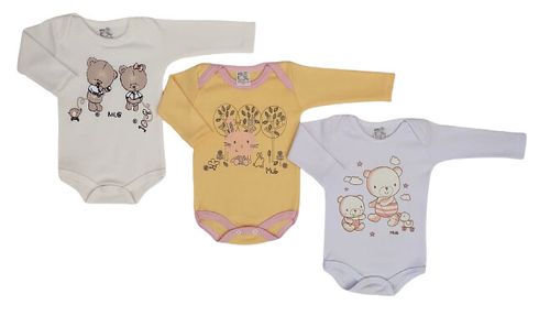 KIT BODY MANGA LONGA - FEMININO - 3 UNIDADES - TAMANHO RN AO G # 2170 - MUB