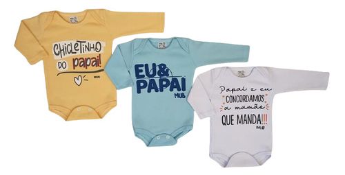 KIT BODY MANGA LONGA - MASCULINO - 3 UNIDADES - TAMANHO RN AO G  #2147 - MUB