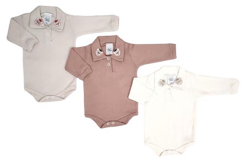 KIT BODY MANGA LONGA - 3 UNIDADES - TAMANHO RN AO G # 10.083 - AZUL BEBÊ