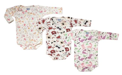 KIT BODY MANGA LONGA CANELADO - 3 UNIDADES - ESTAMPADO - TAMANHO RN AO G  #2200 - BABY DUFY