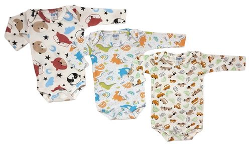 KIT BODY MANGA LONGA CANELADO - 3 UNIDADES - ESTAMPADO - TAMANHO RN AO G  #2200 - BABY DUFY