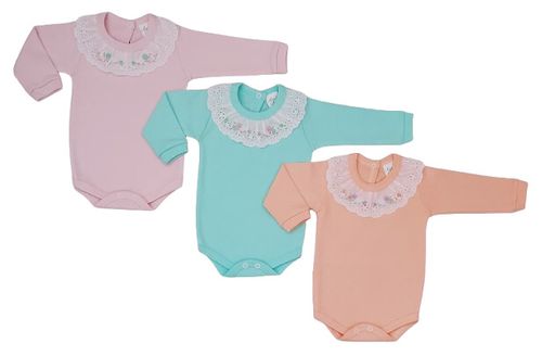 KIT BODY MANGA LONGA - 3 UNIDADES - TAMANHO RN AO G # 10.117 - AZUL BEBÊ