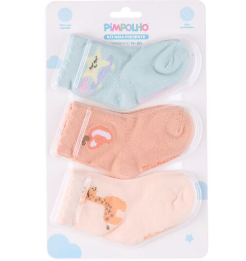 KIT MEIA PRESENTE - FEMININO  - 3 PARES -TAMANHO 16 A 20 # 0300983 - PIMPOLHO