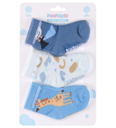 KIT MEIA PRESENTE - MASCULINO  - 3 PARES -TAMANHO 16 A 20 # 0300984 - PIMPOLHO