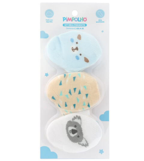 KIT MEIA PRESENTE - MASCULINO  - 3 PARES -TAMANHO 00 A 15 # 0300982 - PIMPOLHO
