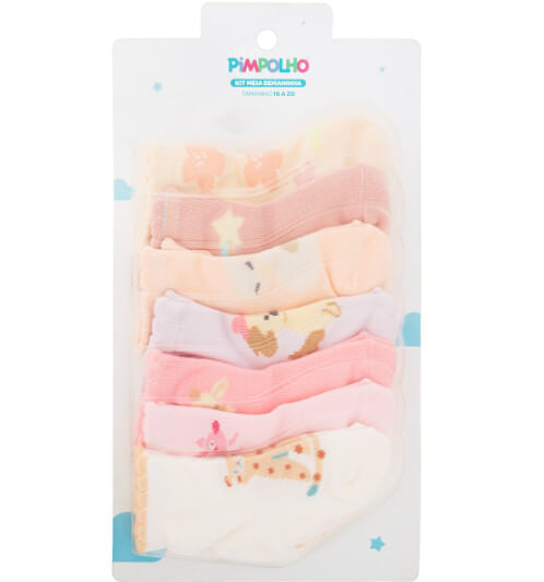KIT MEIA SEMANINHA  - FEMININO - 7 PARES-TAMANHO 16 A 20 # 0300960 - PIMPOLHO