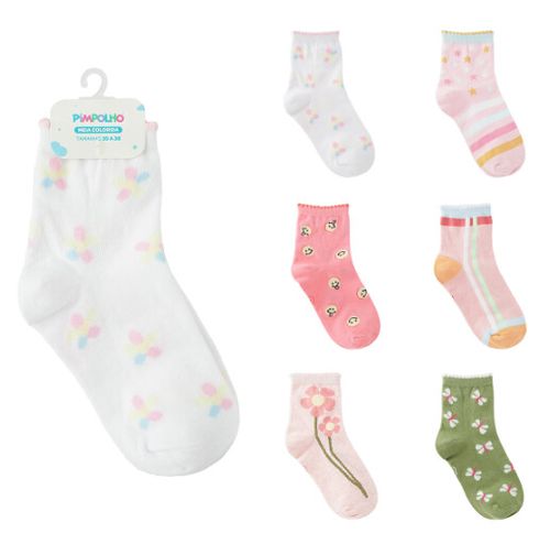 KIT MEIA COLORIDA - FEMININO - 6 PARES - TAMANHO 35 A 38 # 0300673 - PIMPOLHO