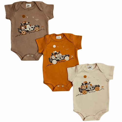 KIT BODY MANGA CURTA  - 3 UNIDADES - TAMANHO RN AO G #1344P - BEBE PRECIOSO