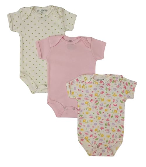KIT BODY MANGA CURTA - 3 UNIDADES -TAMANHO RN AO G # 1002166 - ESTILINHO