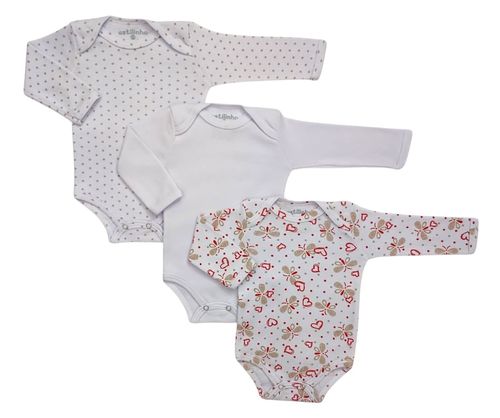 KIT BODY MANGA LONGA - 3 UNIDADES -TAMANHO RN AO G # 1002170 - ESTILINHO