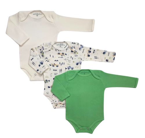 KIT BODY MANGA LONGA - 3 UNIDADES -TAMANHO RN AO G # 1002172 - ESTILINHO