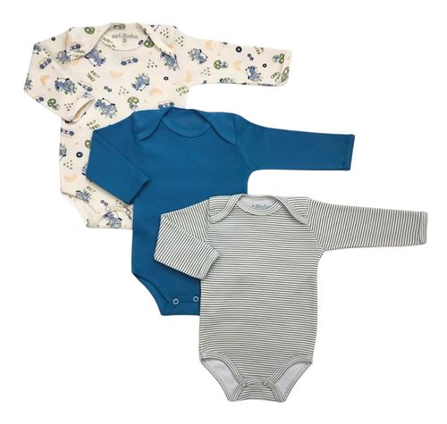 KIT BODY MANGA LONGA - 3 UNIDADES -TAMANHO RN AO G # 1002173 - ESTILINHO