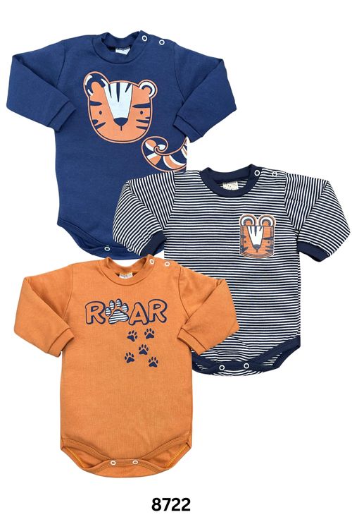 KIT  BODY MANGA LONGA - MASCULINO -  3 UNIDADES - TAMANHO RN AO EG #8722 - PETUTINHA